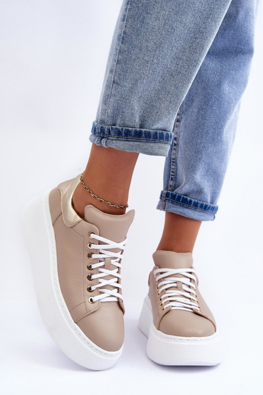 Women's Leather Platform Sport Shoes Beige Lemar 10150 Women's Leather Platform Sport Shoes Beige Lemar 10150