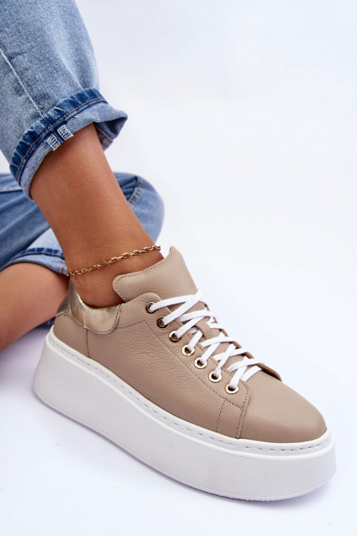 Women's Leather Platform Sport Shoes Beige Lemar 10150 Women's Leather Platform Sport Shoes Beige Lemar 10150