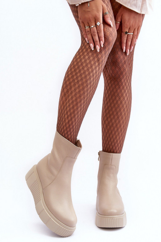 Women's Leather Platform Boots Beige Jenefer Women's Leather Platform Boots Beige Jenefer