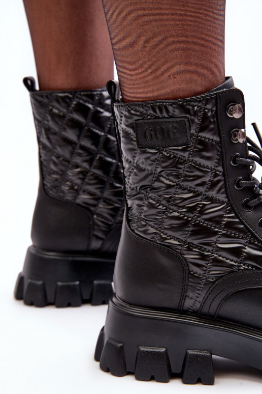 Leather Ankle Boots Brogues Flat Heel GOE MM2N4021 Black Leather Ankle Boots Brogues Flat Heel GOE MM2N4021 Black