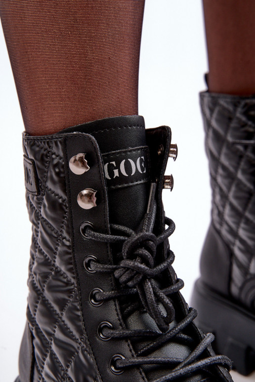 Leather Ankle Boots Brogues Flat Heel GOE MM2N4021 Black Leather Ankle Boots Brogues Flat Heel GOE MM2N4021 Black