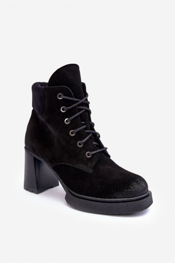 Suede Lace-up Heels on Heel Black Flomes 2