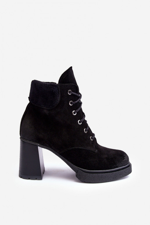 Suede Lace-up Heels on Heel Black Flomes Suede Lace-up Heels on Heel Black Flomes