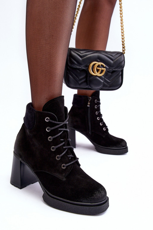 Suede Lace-up Heels on Heel Black Flomes Suede Lace-up Heels on Heel Black Flomes