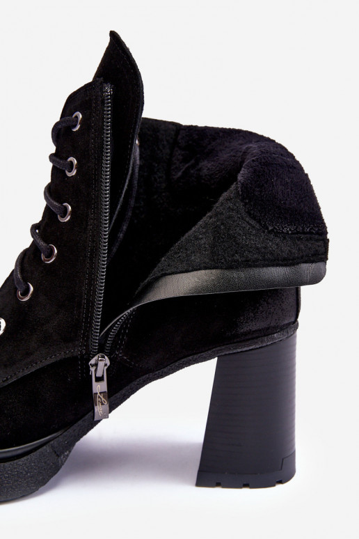 Suede Lace-up Heels on Heel Black Flomes Suede Lace-up Heels on Heel Black Flomes