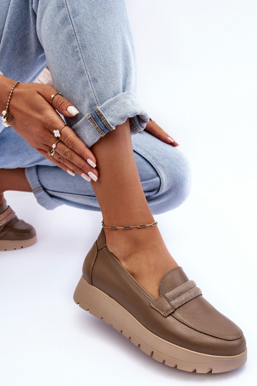 Leather Platform Shoes with Ornamentation Beige Lehira Leather Platform Shoes with Ornamentation Beige Lehira