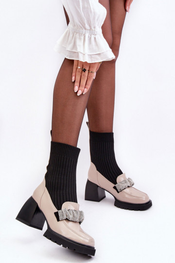 Botki Damskie Ze Skarpeta Na Obcasie Beżowe S.Barski MR870-41