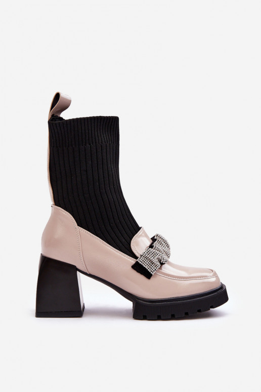 Women's Sock Boots on Heel Beige SBarski MR870-41 Women's Sock Boots on Heel Beige SBarski MR870-41