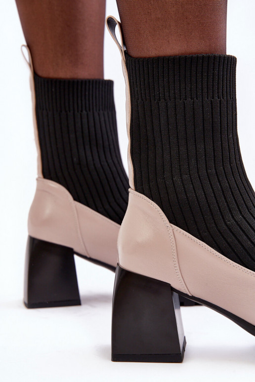 Women's Sock Boots on Heel Beige SBarski MR870-41 Women's Sock Boots on Heel Beige SBarski MR870-41