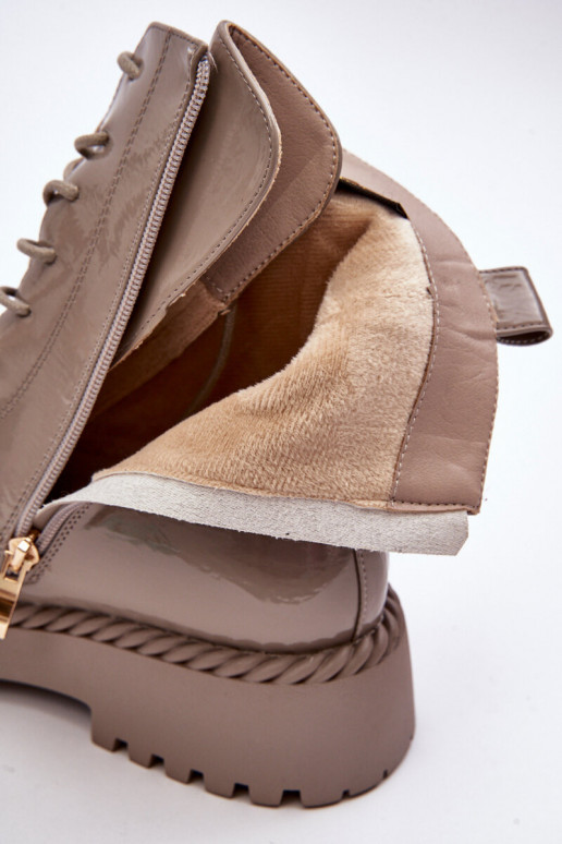 Women's Glossy Ankle Boots Brogues with Decoration Beige SBarski MR870-67 Women's Glossy Ankle Boots Brogues with Decoration Beige SBarski MR870-67