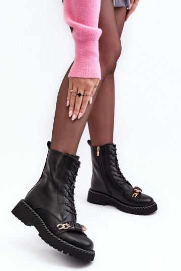 Women's Leather Boots Workery With Decoration Black SBarski MR870-68 2