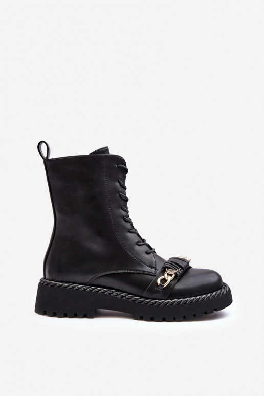 Damskie Skórzane Botki WorkerywithOzdobą Czarne S.Barski MR870-68