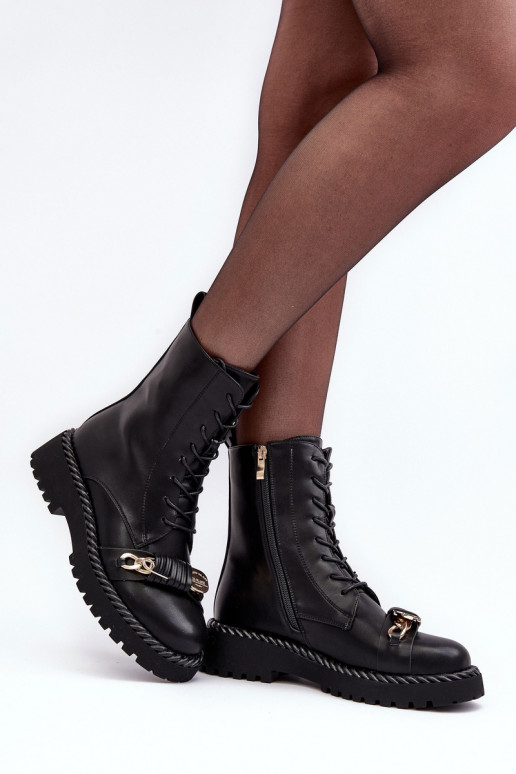 Women's Leather Boots Workery With Decoration Black SBarski MR870-68 Women's Leather Boots Workery With Decoration Black SBarski MR870-68