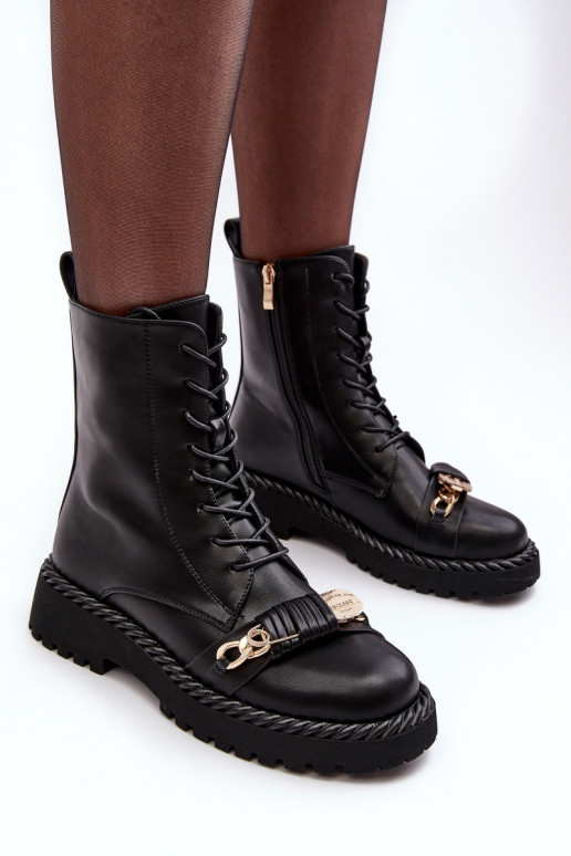 Women's Leather Boots Workery With Decoration Black SBarski MR870-68 Women's Leather Boots Workery With Decoration Black SBarski MR870-68