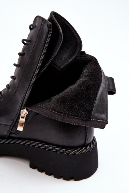 Damskie Skórzane Botki WorkerywithOzdobą Czarne S.Barski MR870-68