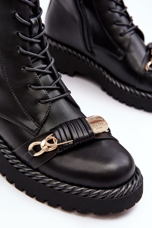 Women's Leather Boots Workery With Decoration Black SBarski MR870-68 Women's Leather Boots Workery With Decoration Black SBarski MR870-68