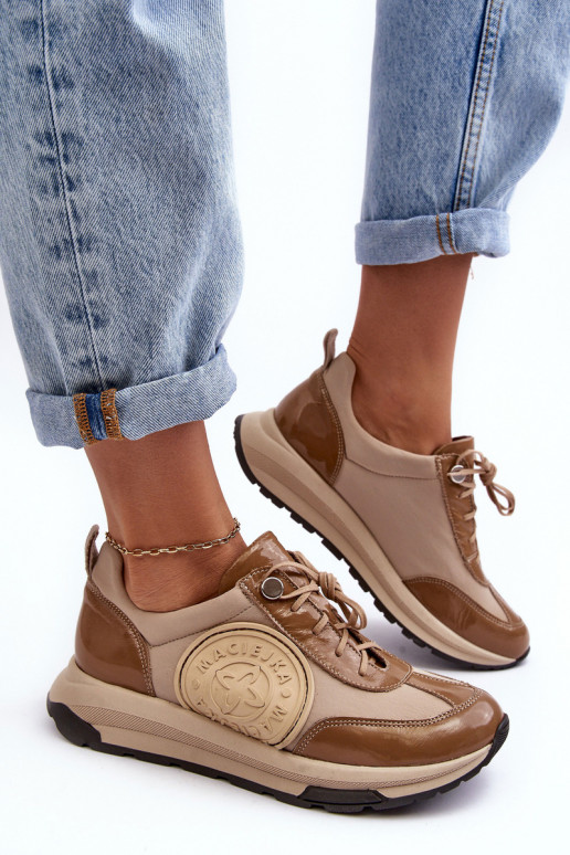 Leather Platform Sport Shoes Maciejka 06191-04 Beige Leather Platform Sport Shoes Maciejka 06191-04 Beige