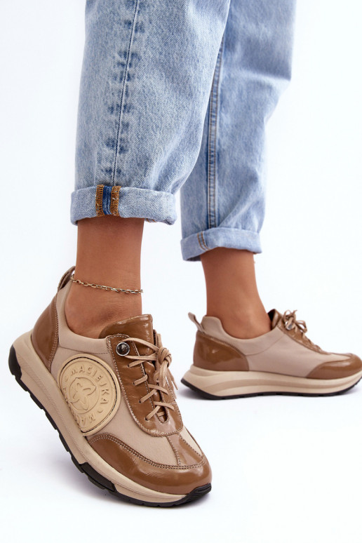 Damskie Buty Sportowe Skórzane Maciejka 06295-04 Beżowe