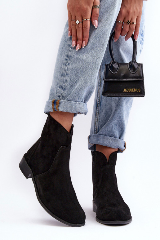 Women's Suede Boots with Zipper Black Nicole 2829 Women's Suede Boots with Zipper Black Nicole 2829