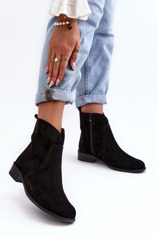 Women's Suede Boots with Zipper Black Nicole 2829 Women's Suede Boots with Zipper Black Nicole 2829