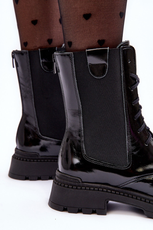 Leather Women's Lace-up Ankle Boots Black Nicole 2836