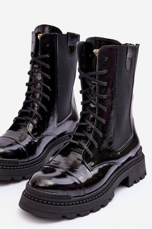 Leather Women's Lace-up Ankle Boots Black Nicole 2836