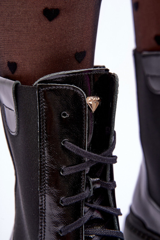 Leather Women's Lace-up Ankle Boots Black Nicole 2836