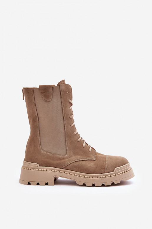 Women's Suede Ankle Boots Lace-Up Beige Nicole 2836 Women's Suede Ankle Boots Lace-Up Beige Nicole 2836