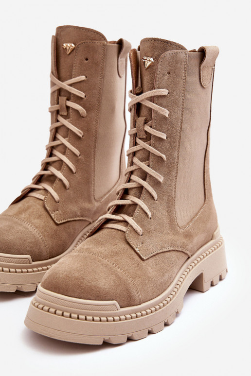 Women's Suede Ankle Boots Lace-Up Beige Nicole 2836 Women's Suede Ankle Boots Lace-Up Beige Nicole 2836