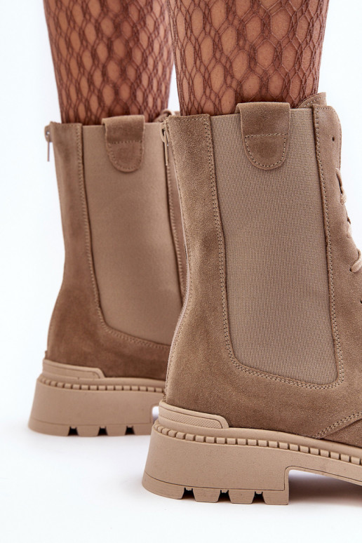 Women's Suede Ankle Boots Lace-Up Beige Nicole 2836 Women's Suede Ankle Boots Lace-Up Beige Nicole 2836