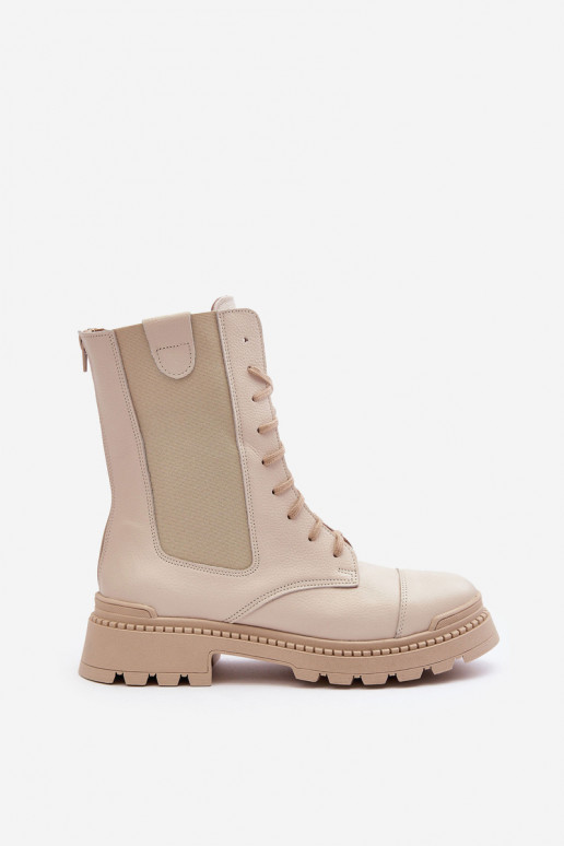 Leather Women's Lace-Up Ankle Boots Beige Nicole 2836 Leather Women's Lace-Up Ankle Boots Beige Nicole 2836