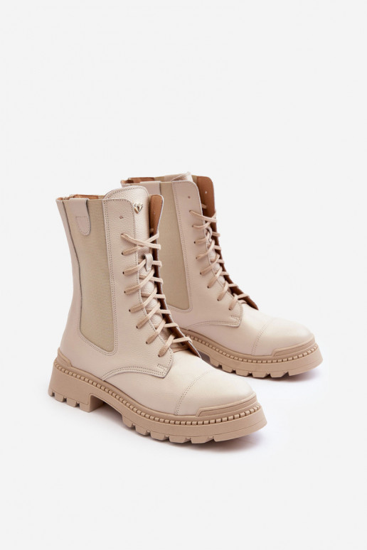 Leather Women's Lace-Up Ankle Boots Beige Nicole 2836 Leather Women's Lace-Up Ankle Boots Beige Nicole 2836
