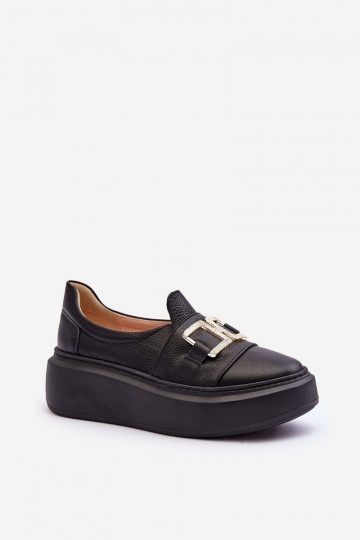 Women's Leather Platform Shoes Black Lewski 3398/2 2