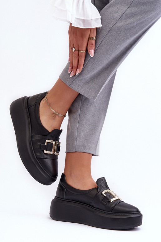 Women's Leather Platform Shoes Black Lewski 3398/2