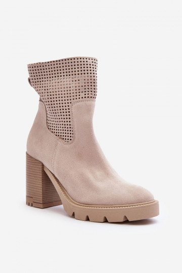 Women's Suede Aperture Ankle Boots On Heel Light Beige Lewski 3386 2