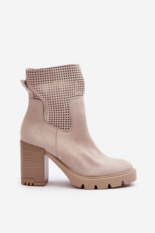 Women's Suede Aperture Ankle Boots On Heel Light Beige Lewski 3386 Women's Suede Aperture Ankle Boots On Heel Light Beige Lewski 3386