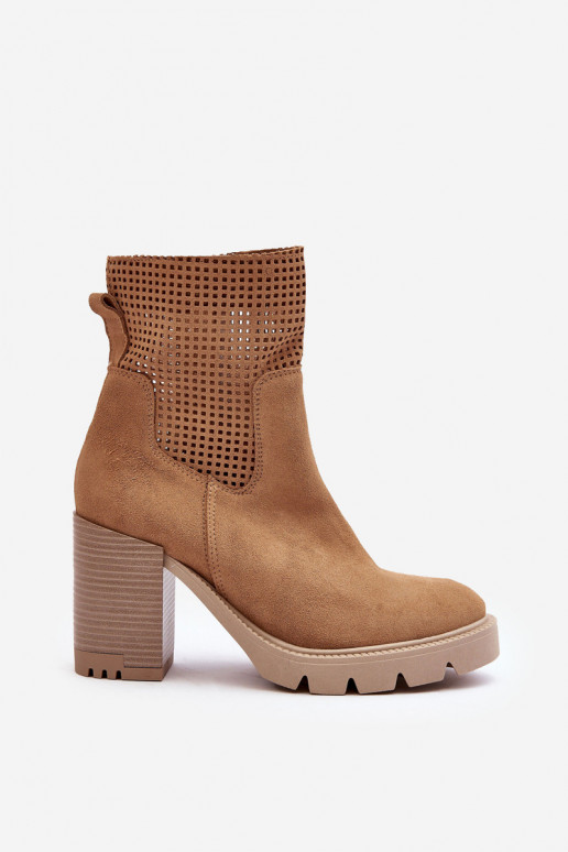 Women's Suede Openwork Boots On Heel Camel Lewski 3386 Women's Suede Openwork Boots On Heel Camel Lewski 3386