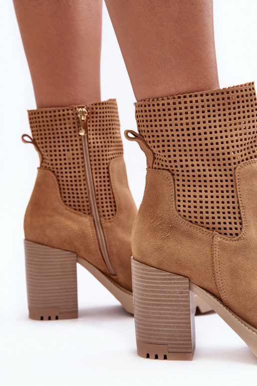 Women's Suede Openwork Boots On Heel Camel Lewski 3386 Women's Suede Openwork Boots On Heel Camel Lewski 3386