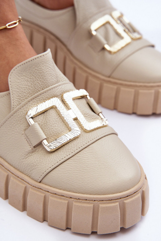 Women's Leather Half Boots On Platform Beige Lewski 3398 Women's Leather Half Boots On Platform Beige Lewski 3398