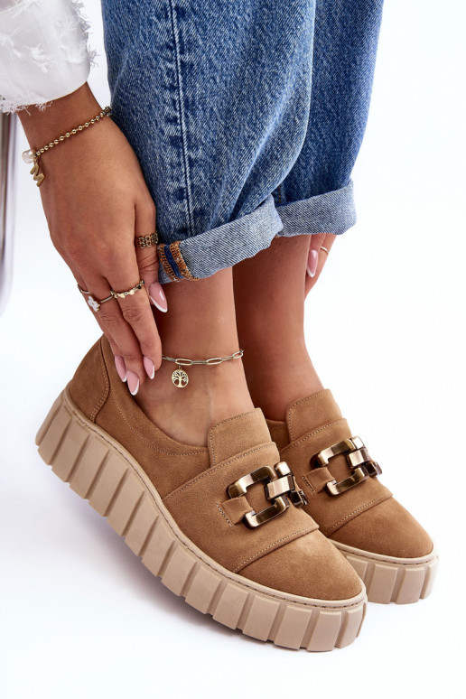 Zamszowe Półbuty Damskie Na PlatformiewithOzdobą Ciemnobeżowe Lewski 3398 Zamszowe Półbuty Damskie Na PlatformiewithOzdobą Ciemnobeżowe Lewski 3398
