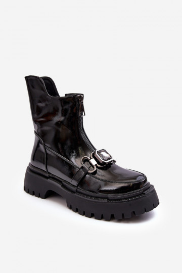 Women's Glossy Zip-up Boots D&A MR870-94 Black 2