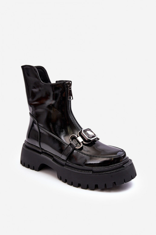 Women's Glossy Zip-up Boots D&A MR870-94 Black Women's Glossy Zip-up Boots D&A MR870-94 Black
