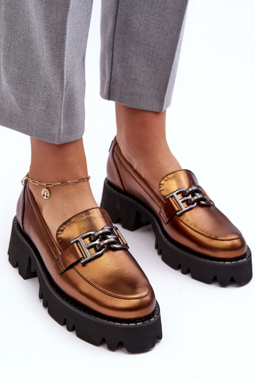 Women's Leather Loafers With Golden Ornament Lyndani Women's Leather Loafers With Golden Ornament Lyndani