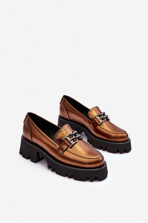 Women's Leather Loafers With Golden Ornament Lyndani Women's Leather Loafers With Golden Ornament Lyndani