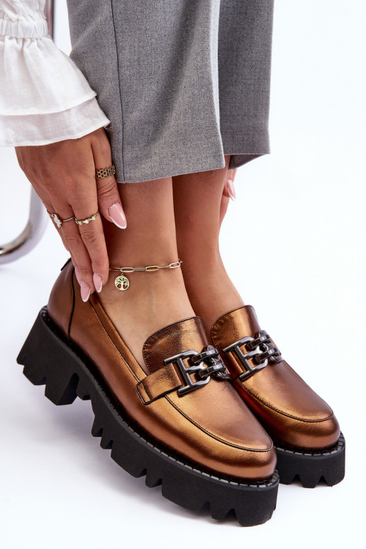 Women's Leather Loafers With Golden Ornament Lyndani Women's Leather Loafers With Golden Ornament Lyndani