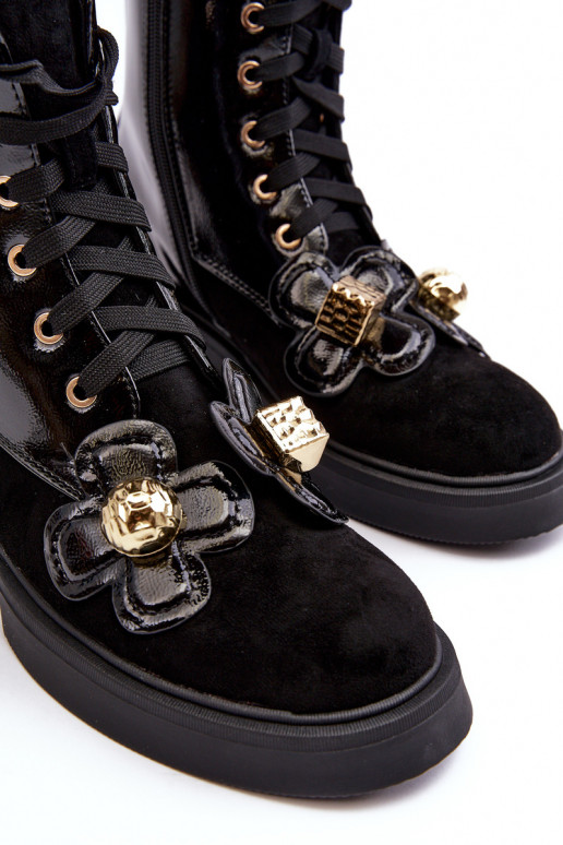 Stylish Women's Zipper Boots with Ornaments D&A MR870-76 Black