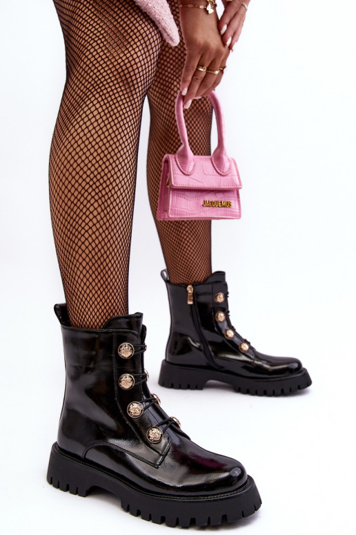 Women's Quilted Boots with Ornamental Buttons D&A MR870-51 Black Women's Quilted Boots with Ornamental Buttons D&A MR870-51 Black