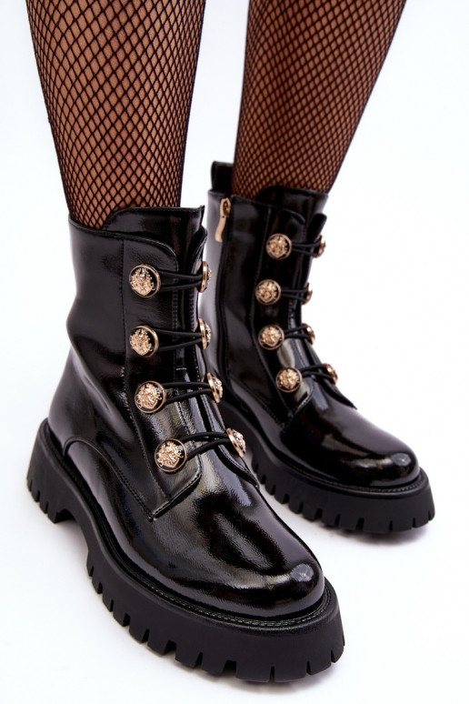 Women's Quilted Boots with Ornamental Buttons D&A MR870-51 Black Women's Quilted Boots with Ornamental Buttons D&A MR870-51 Black