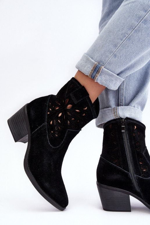 Suede Cowboy Boots with Lace D&A SN622-20 Black Suede Cowboy Boots with Lace D&A SN622-20 Black
