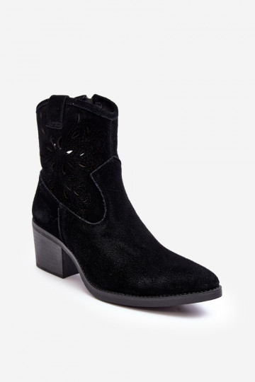 Suede Cowboy Boots with Lace D&A SN622-20 Black 2
